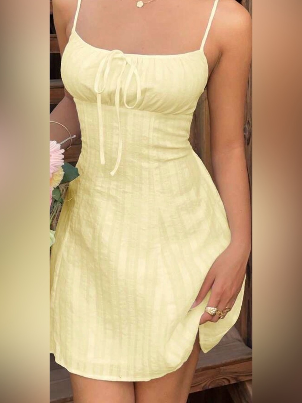 Sleeveless Yellow Summer Dress with Tie Front